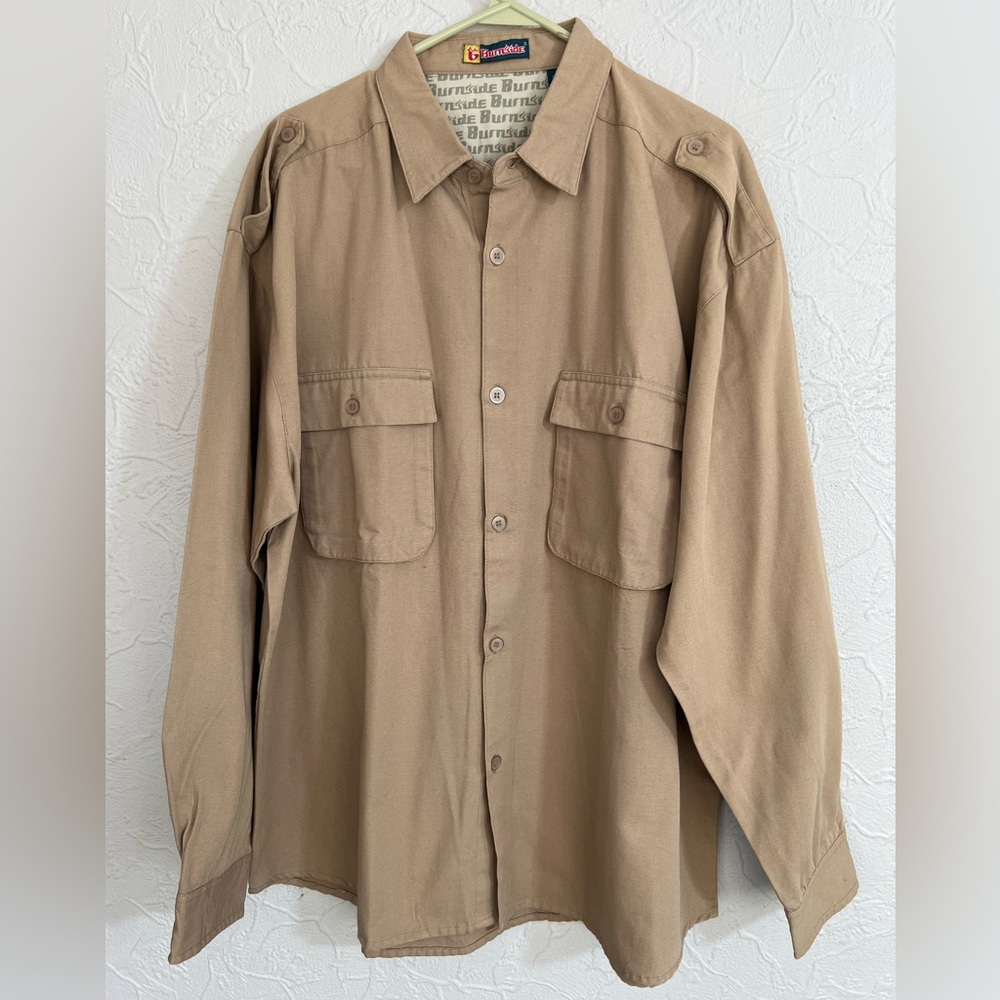 Men's XL Burnside Long Sleeve Skater Heavy Button Down Shirt Tan
